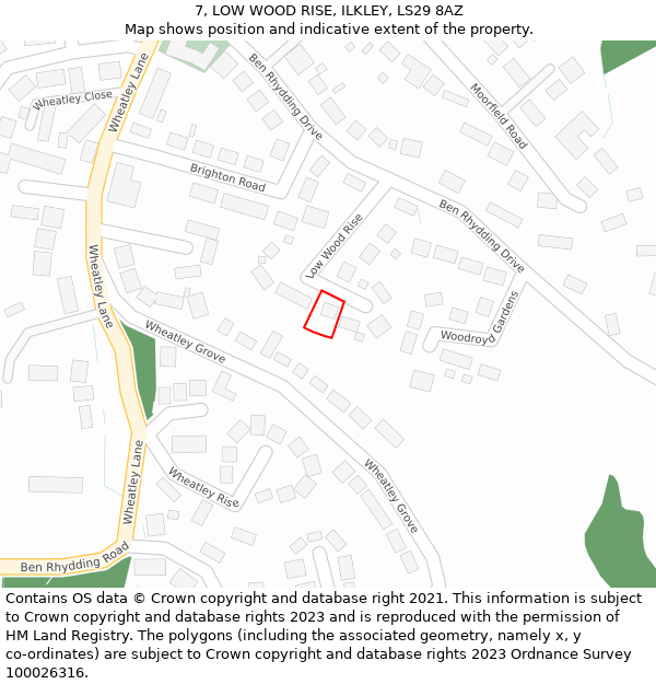 7, LOW WOOD RISE, ILKLEY, LS29 8AZ: Location map and indicative extent of plot