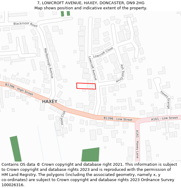 7, LOWCROFT AVENUE, HAXEY, DONCASTER, DN9 2HG: Location map and indicative extent of plot