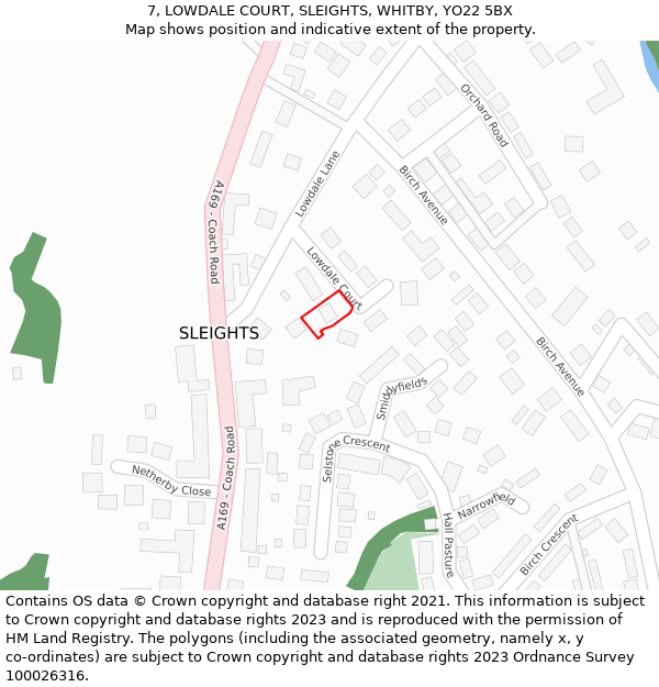 7, LOWDALE COURT, SLEIGHTS, WHITBY, YO22 5BX: Location map and indicative extent of plot