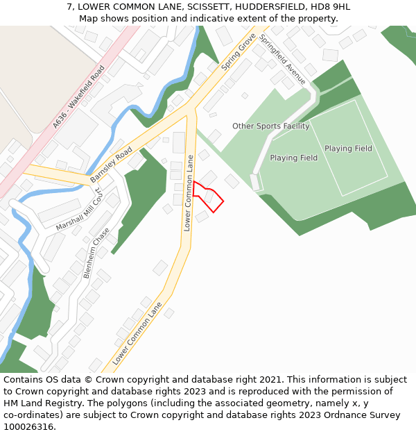 7, LOWER COMMON LANE, SCISSETT, HUDDERSFIELD, HD8 9HL: Location map and indicative extent of plot