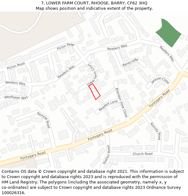 7, LOWER FARM COURT, RHOOSE, BARRY, CF62 3HQ: Location map and indicative extent of plot