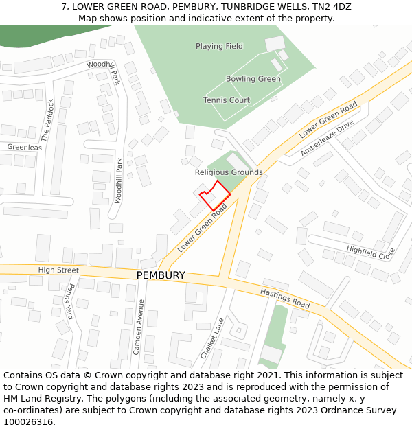 7, LOWER GREEN ROAD, PEMBURY, TUNBRIDGE WELLS, TN2 4DZ: Location map and indicative extent of plot