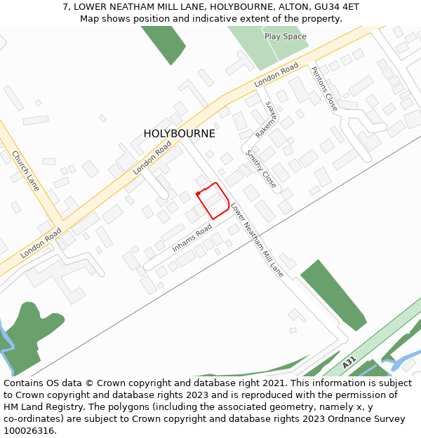 7, LOWER NEATHAM MILL LANE, HOLYBOURNE, ALTON, GU34 4ET: Location map and indicative extent of plot