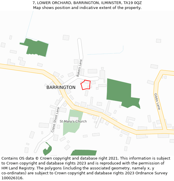 7, LOWER ORCHARD, BARRINGTON, ILMINSTER, TA19 0QZ: Location map and indicative extent of plot