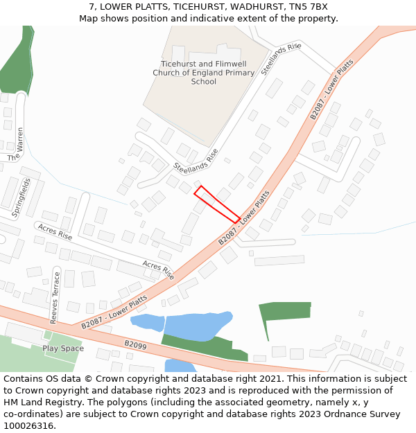 7, LOWER PLATTS, TICEHURST, WADHURST, TN5 7BX: Location map and indicative extent of plot