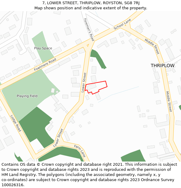 7, LOWER STREET, THRIPLOW, ROYSTON, SG8 7RJ: Location map and indicative extent of plot