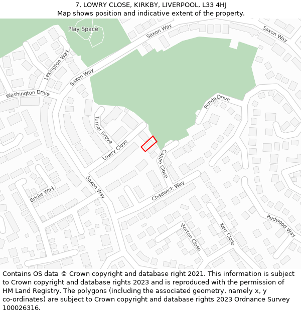 7, LOWRY CLOSE, KIRKBY, LIVERPOOL, L33 4HJ: Location map and indicative extent of plot