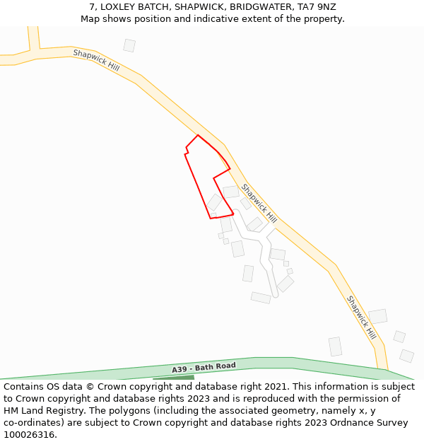 7, LOXLEY BATCH, SHAPWICK, BRIDGWATER, TA7 9NZ: Location map and indicative extent of plot