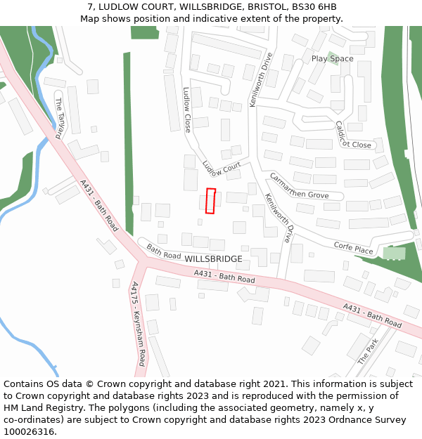 7, LUDLOW COURT, WILLSBRIDGE, BRISTOL, BS30 6HB: Location map and indicative extent of plot