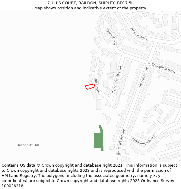 7, LUIS COURT, BAILDON, SHIPLEY, BD17 5LJ: Location map and indicative extent of plot