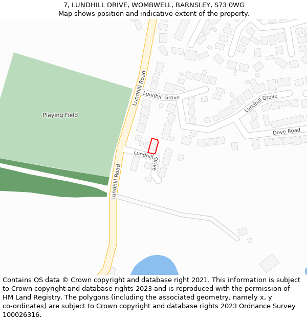7, LUNDHILL DRIVE, WOMBWELL, BARNSLEY, S73 0WG: Location map and indicative extent of plot