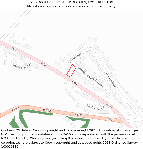 7, LYDCOTT CRESCENT, WIDEGATES, LOOE, PL13 1QG: Location map and indicative extent of plot