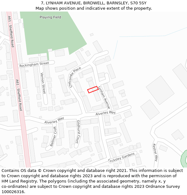 7, LYNHAM AVENUE, BIRDWELL, BARNSLEY, S70 5SY: Location map and indicative extent of plot