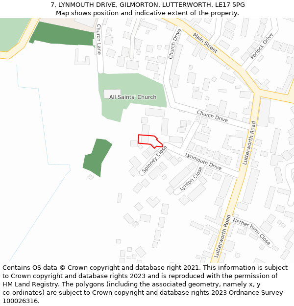 7, LYNMOUTH DRIVE, GILMORTON, LUTTERWORTH, LE17 5PG: Location map and indicative extent of plot