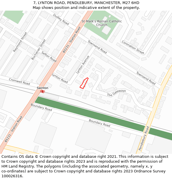 7, LYNTON ROAD, PENDLEBURY, MANCHESTER, M27 6HD: Location map and indicative extent of plot