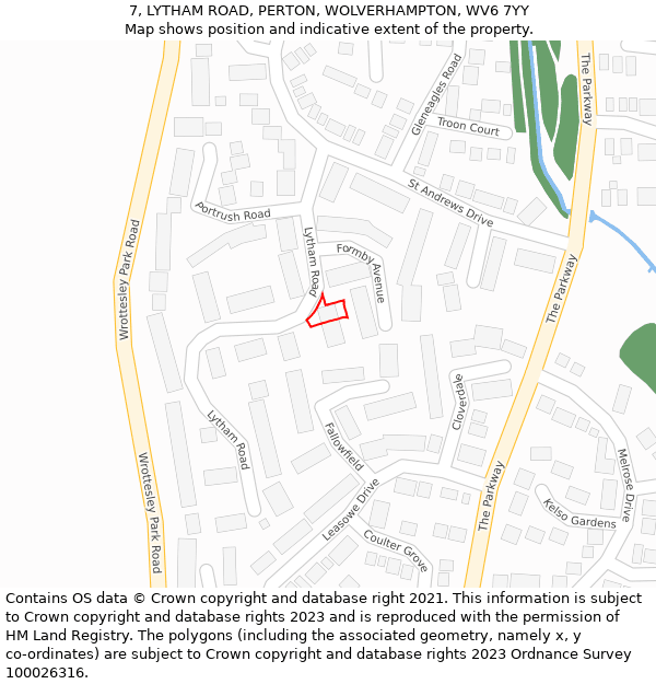 7, LYTHAM ROAD, PERTON, WOLVERHAMPTON, WV6 7YY: Location map and indicative extent of plot