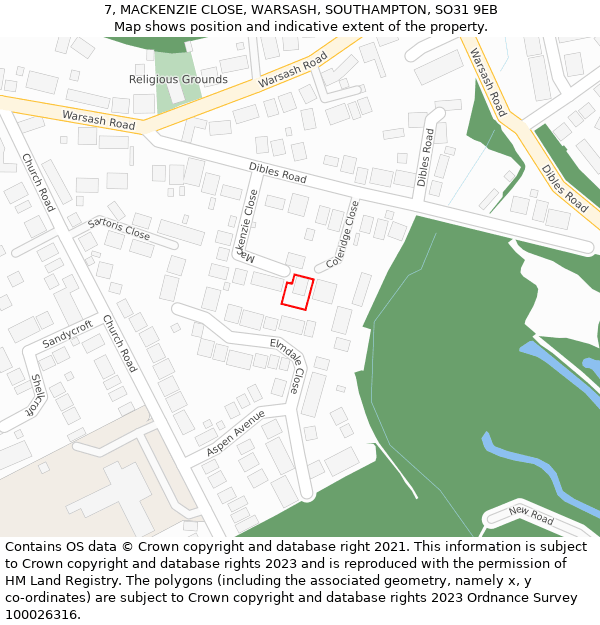 7, MACKENZIE CLOSE, WARSASH, SOUTHAMPTON, SO31 9EB: Location map and indicative extent of plot