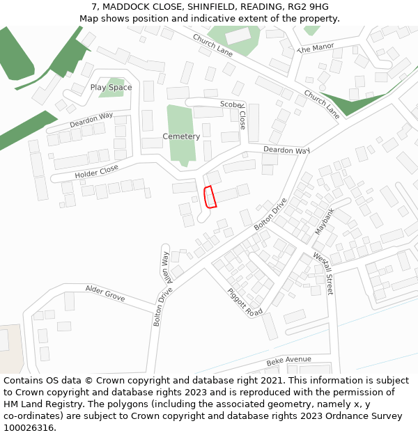 7, MADDOCK CLOSE, SHINFIELD, READING, RG2 9HG: Location map and indicative extent of plot