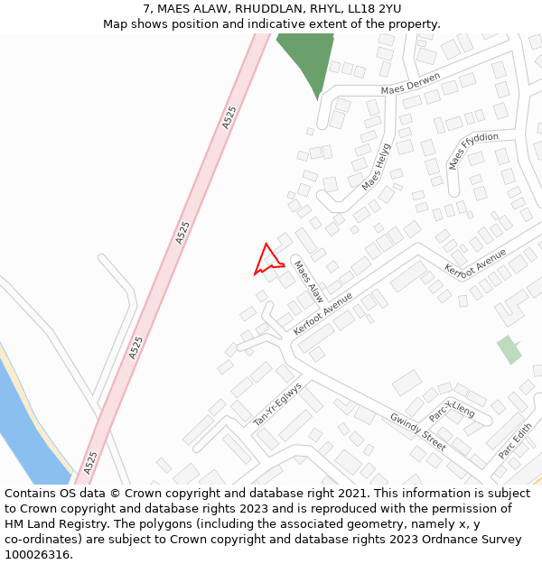 7, MAES ALAW, RHUDDLAN, RHYL, LL18 2YU: Location map and indicative extent of plot