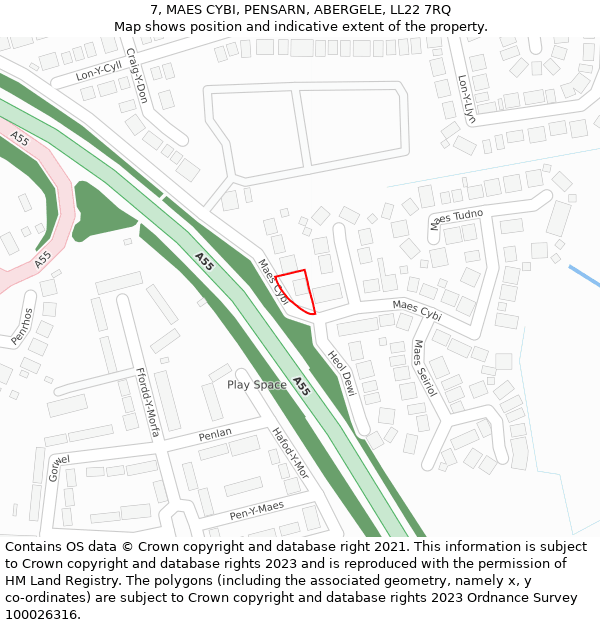 7, MAES CYBI, PENSARN, ABERGELE, LL22 7RQ: Location map and indicative extent of plot