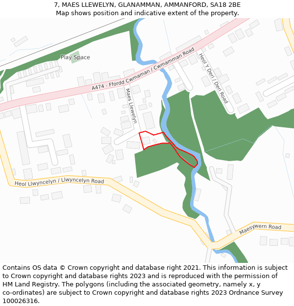 7, MAES LLEWELYN, GLANAMMAN, AMMANFORD, SA18 2BE: Location map and indicative extent of plot