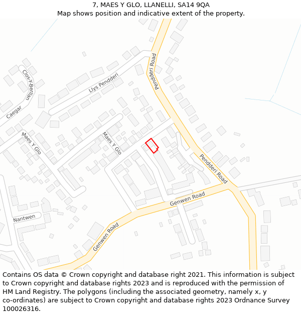 7, MAES Y GLO, LLANELLI, SA14 9QA: Location map and indicative extent of plot