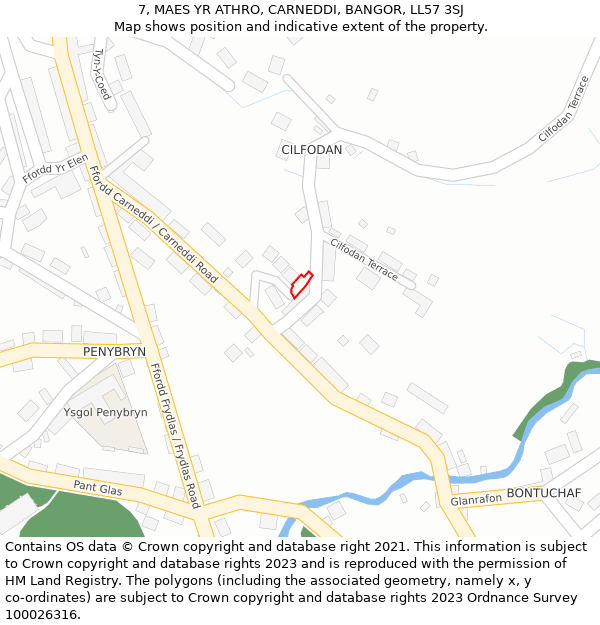 7, MAES YR ATHRO, CARNEDDI, BANGOR, LL57 3SJ: Location map and indicative extent of plot