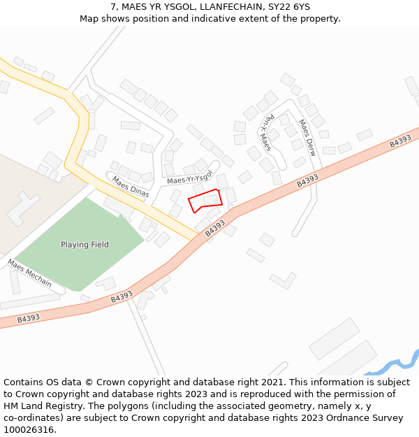 7, MAES YR YSGOL, LLANFECHAIN, SY22 6YS: Location map and indicative extent of plot