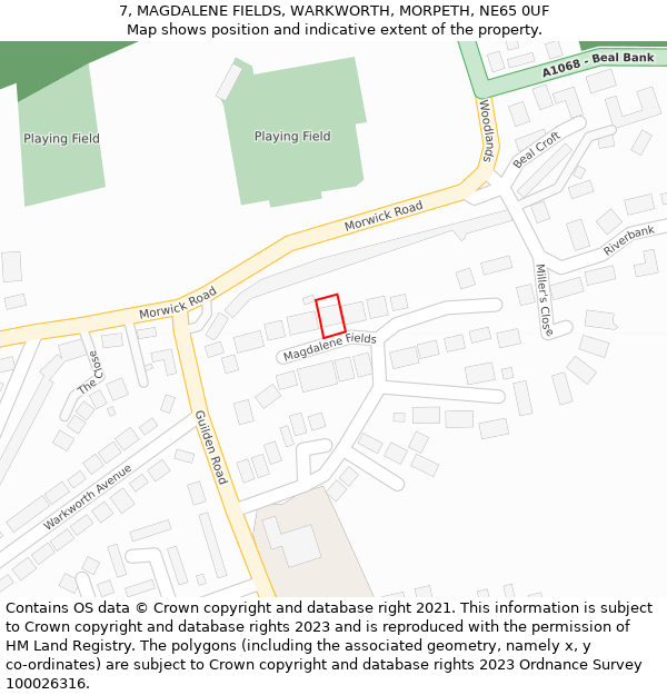 7, MAGDALENE FIELDS, WARKWORTH, MORPETH, NE65 0UF: Location map and indicative extent of plot