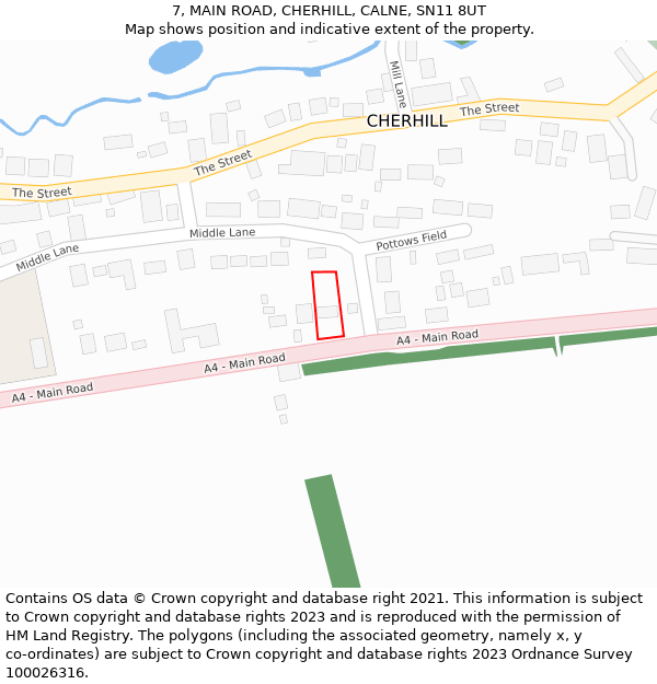 7, MAIN ROAD, CHERHILL, CALNE, SN11 8UT: Location map and indicative extent of plot