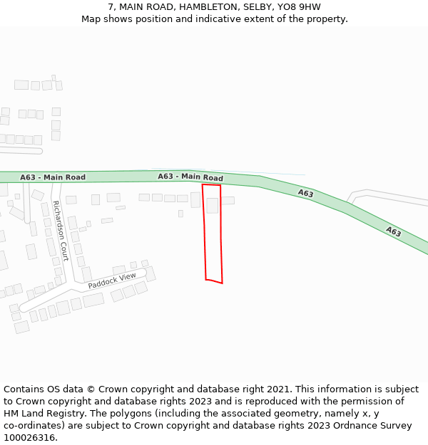 7, MAIN ROAD, HAMBLETON, SELBY, YO8 9HW: Location map and indicative extent of plot