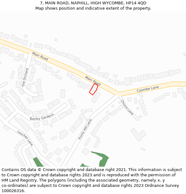 7, MAIN ROAD, NAPHILL, HIGH WYCOMBE, HP14 4QD: Location map and indicative extent of plot