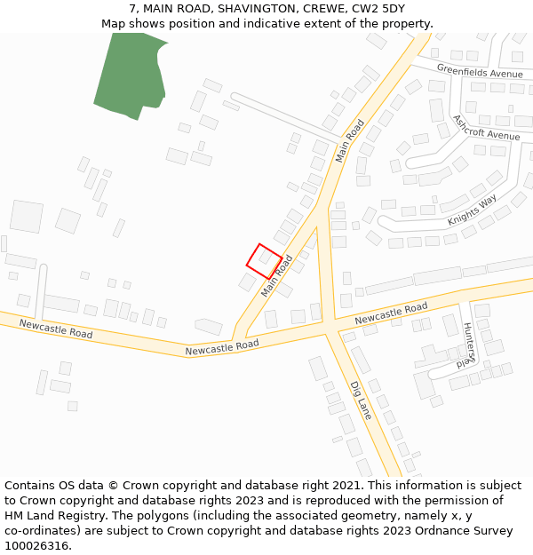 7, MAIN ROAD, SHAVINGTON, CREWE, CW2 5DY: Location map and indicative extent of plot