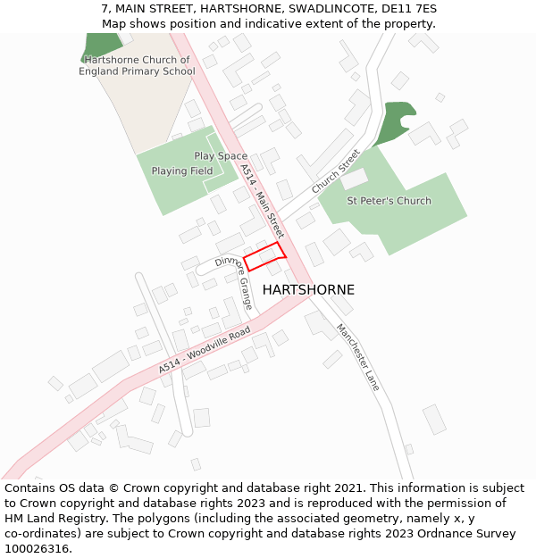 7, MAIN STREET, HARTSHORNE, SWADLINCOTE, DE11 7ES: Location map and indicative extent of plot