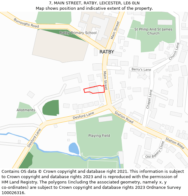 7, MAIN STREET, RATBY, LEICESTER, LE6 0LN: Location map and indicative extent of plot