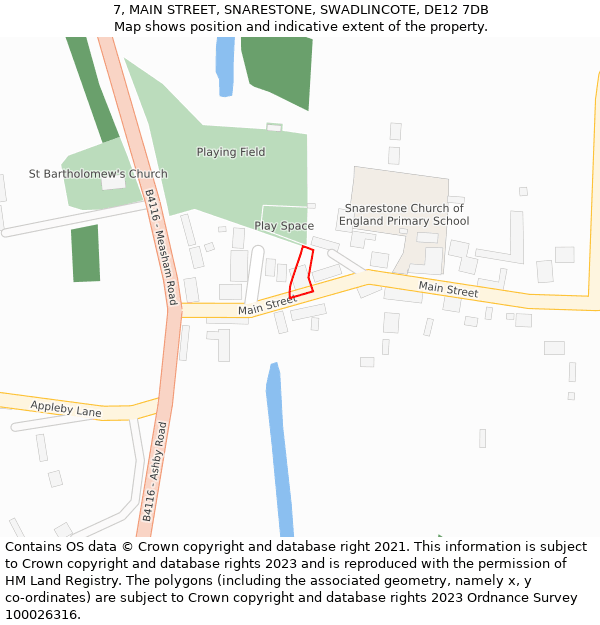 7, MAIN STREET, SNARESTONE, SWADLINCOTE, DE12 7DB: Location map and indicative extent of plot