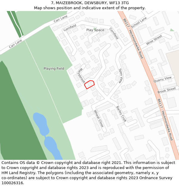 7, MAIZEBROOK, DEWSBURY, WF13 3TG: Location map and indicative extent of plot