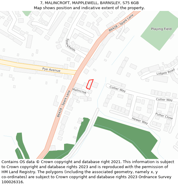 7, MALINCROFT, MAPPLEWELL, BARNSLEY, S75 6GB: Location map and indicative extent of plot