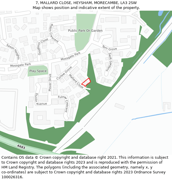 7, MALLARD CLOSE, HEYSHAM, MORECAMBE, LA3 2SW: Location map and indicative extent of plot