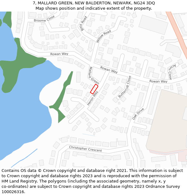 7, MALLARD GREEN, NEW BALDERTON, NEWARK, NG24 3DQ: Location map and indicative extent of plot