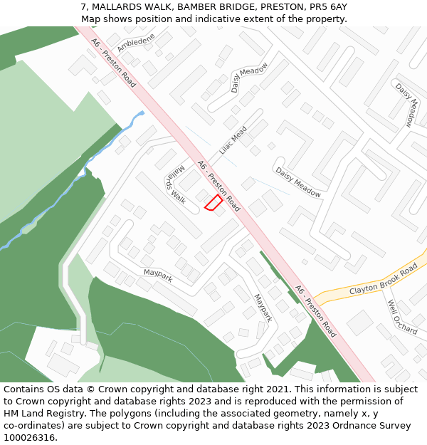 7, MALLARDS WALK, BAMBER BRIDGE, PRESTON, PR5 6AY: Location map and indicative extent of plot