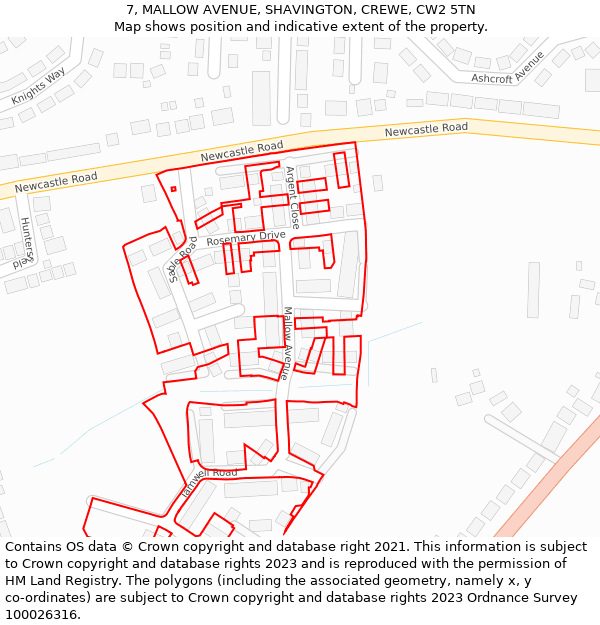 7, MALLOW AVENUE, SHAVINGTON, CREWE, CW2 5TN: Location map and indicative extent of plot