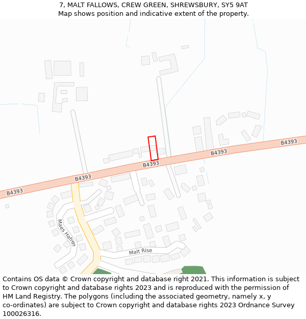 7, MALT FALLOWS, CREW GREEN, SHREWSBURY, SY5 9AT: Location map and indicative extent of plot