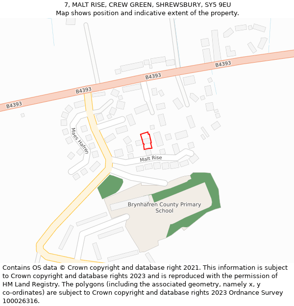 7, MALT RISE, CREW GREEN, SHREWSBURY, SY5 9EU: Location map and indicative extent of plot