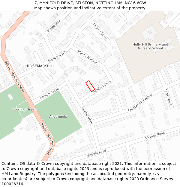 7, MANIFOLD DRIVE, SELSTON, NOTTINGHAM, NG16 6GW: Location map and indicative extent of plot