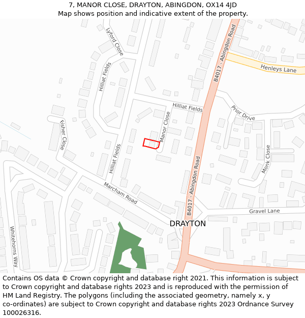 7, MANOR CLOSE, DRAYTON, ABINGDON, OX14 4JD: Location map and indicative extent of plot