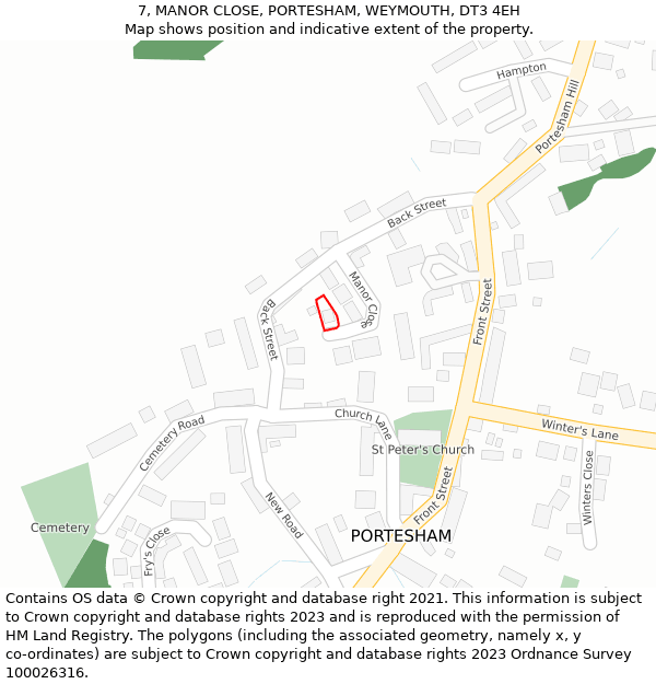 7, MANOR CLOSE, PORTESHAM, WEYMOUTH, DT3 4EH: Location map and indicative extent of plot