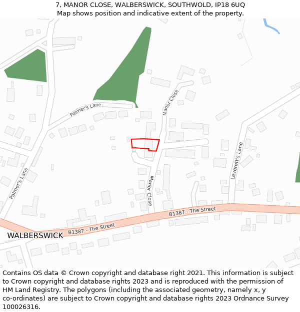 7, MANOR CLOSE, WALBERSWICK, SOUTHWOLD, IP18 6UQ: Location map and indicative extent of plot