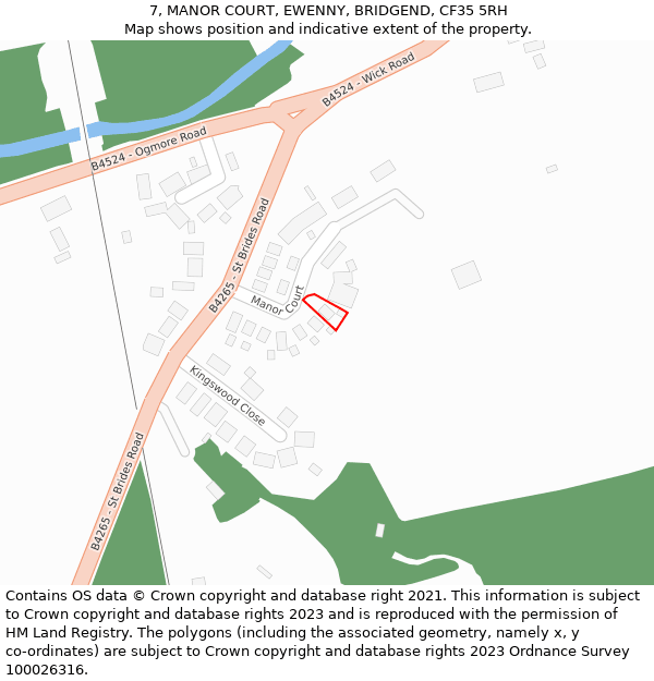 7, MANOR COURT, EWENNY, BRIDGEND, CF35 5RH: Location map and indicative extent of plot