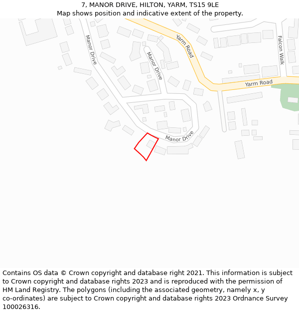 7, MANOR DRIVE, HILTON, YARM, TS15 9LE: Location map and indicative extent of plot